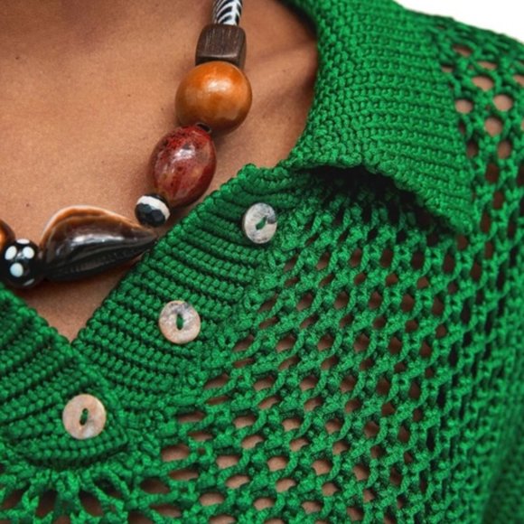 ZARA OPEN KNIT POLO SHIRT COBALT BLUE SIZE LARGE - Picture 4 of 4